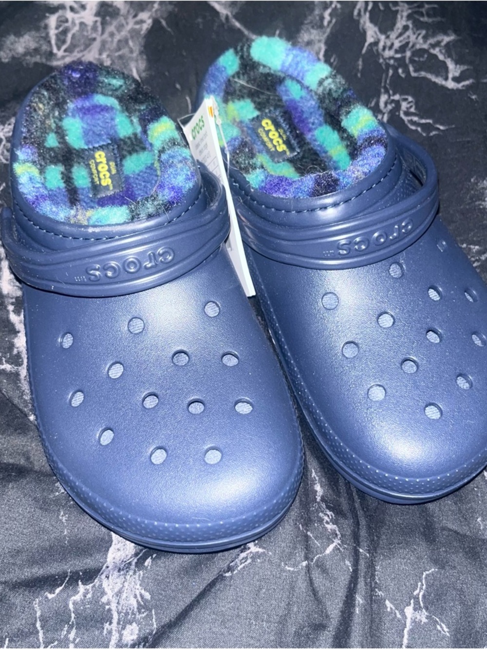 Crocs Classic plaid Lined Clog - Navy Blue nwt m5 w7